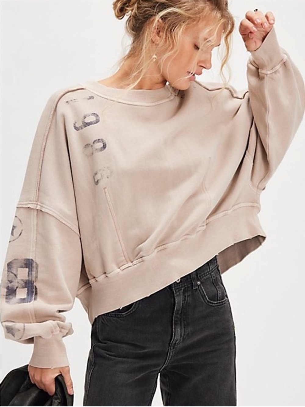 Free People Gaia Sweatshirt - Oatmeal Gray - Medium - NWOT